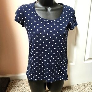 Blue and White Short Sleeve Tee with Polka Dots